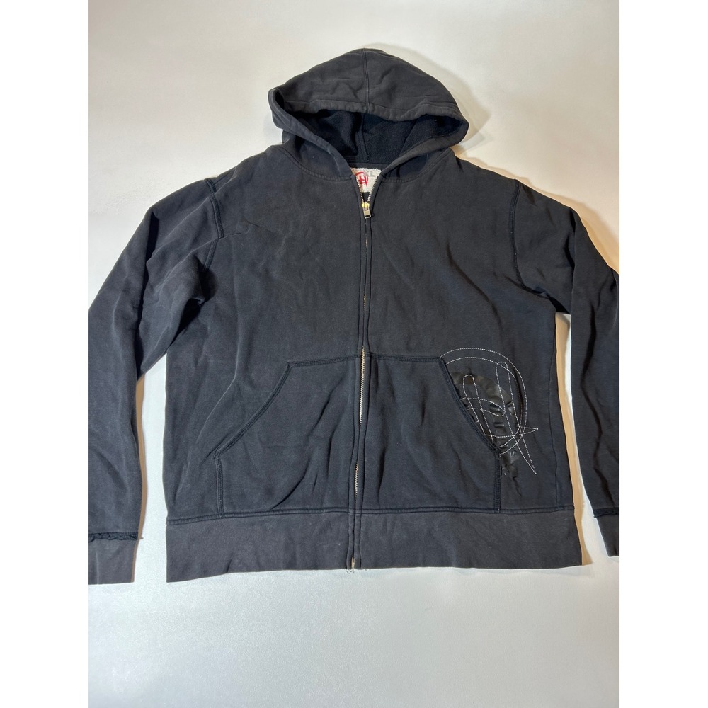 Vintage sports brand Zip Up Hoodie Men's XL Black Graphic Fleece Distressed